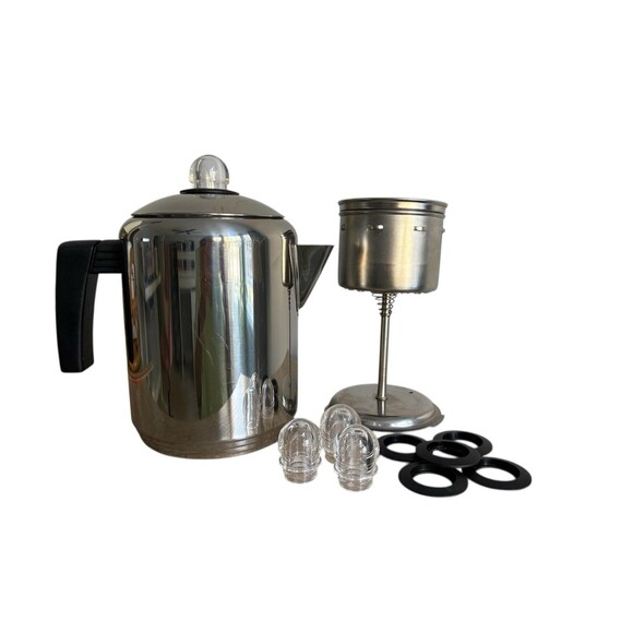 Martha Stewart Everyday Stainless Stovetop Percolator Plus Washer Rings & Tops - Picture 2 of 9